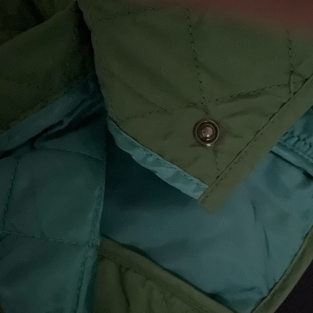 J Jill Quilted Jacket Small Green Lightweight Pockets Button Up Diamond women’s - Picture 6 of 8